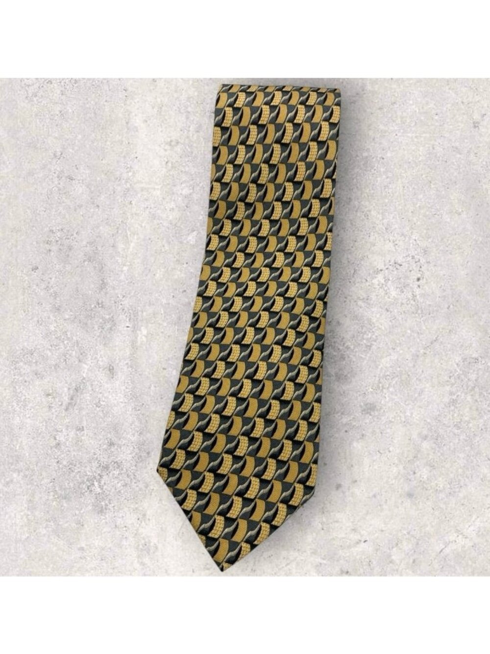 FUMAGALLI Silk Tie SPAIN XL Gold Gray Geometric W:3.7" EUC